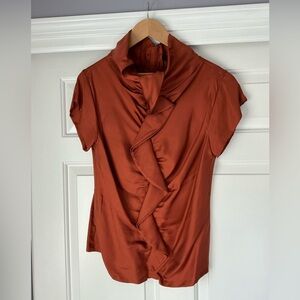 Boss Hugo Boss Silk Copper Ruffle Short Sleeve Blouse 8
